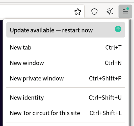 Select 'Restart to update Tor Browser' under the main menu