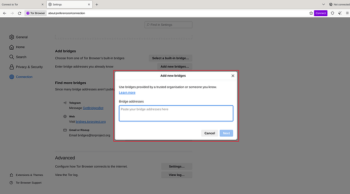 Tor Browser - preferences#connection