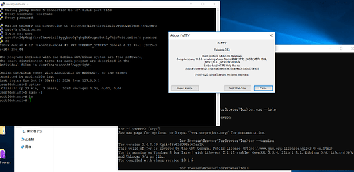 Screenshot of successful Debian server and Windows putty client combination during experiment