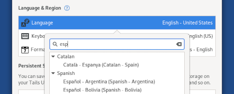 Searching for 'esp' now returns 'Español'
